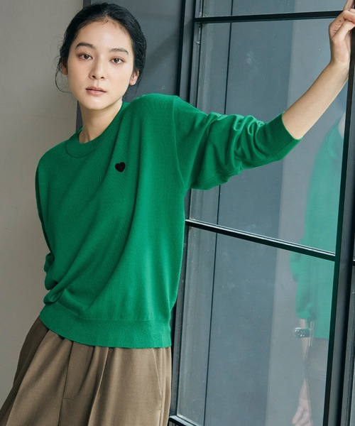 セール】《新色追加》ワンポイントハート刺繍ニットプルオーバー