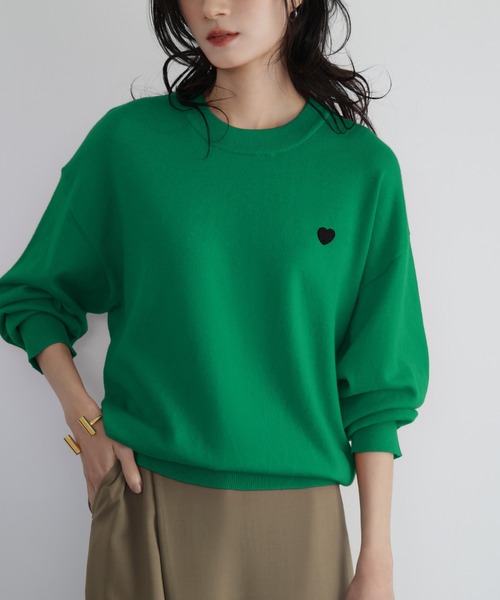 新色追加》ワンポイントハート刺繍ニットプルオーバー（ニット