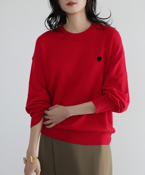 ワンポイントプルオーバー 新色追加》ワンポイントハート刺繍ニットプルオーバー（ニット