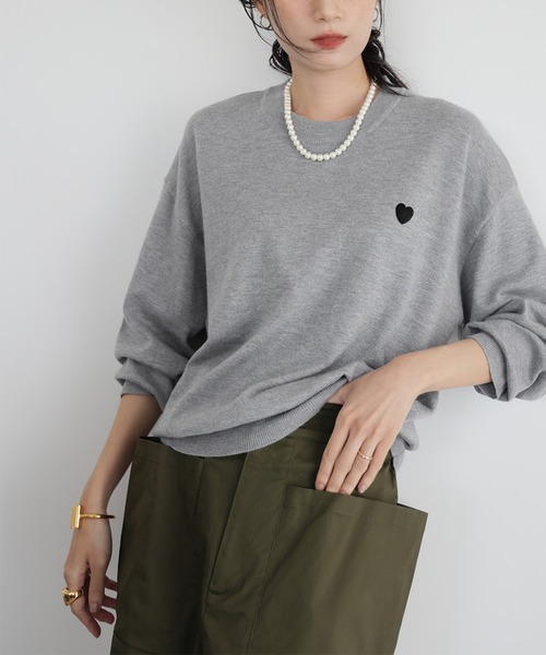 新色追加》ワンポイントハート刺繍ニットプルオーバー（ニット