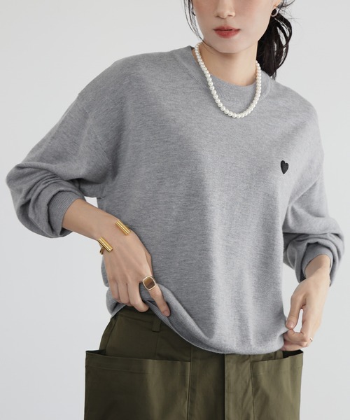 新色追加》ワンポイントハート刺繍ニットプルオーバー（ニット
