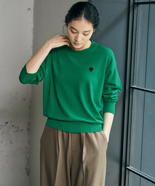 セール】《新色追加》ワンポイントハート刺繍ニットプルオーバー