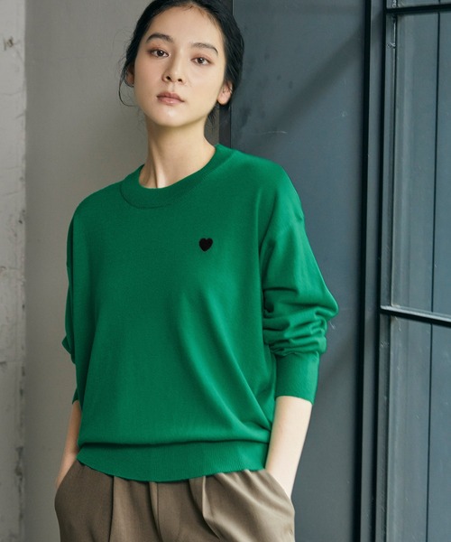 セール】《新色追加》ワンポイントハート刺繍ニットプルオーバー