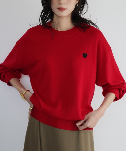 セール】《新色追加》ワンポイントハート刺繍ニットプルオーバー