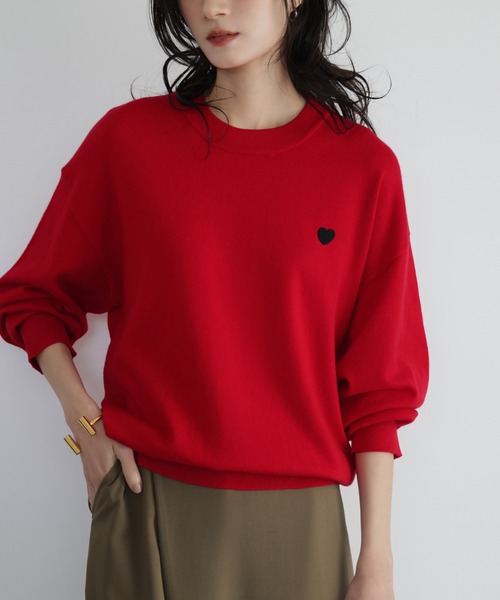 セール】《新色追加》ワンポイントハート刺繍ニットプルオーバー