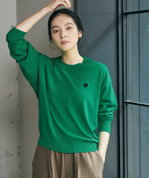 セール】《新色追加》ワンポイントハート刺繍ニットプルオーバー