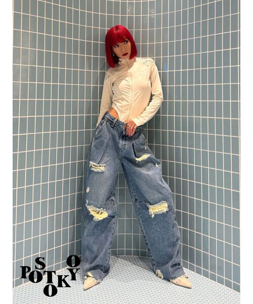 jouetie(ジュエティ)の「【Something ×PosTokyo】PANEL BALLON WIDE DENIM(デニムパンツ・レディース・ブラック/インディゴブルー/ブルー・SMALL/MEDIUM)」の11枚目の写真