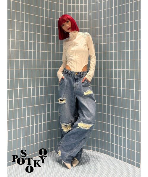 jouetie(ジュエティ)の「【Something ×PosTokyo】PANEL BALLON WIDE DENIM(デニムパンツ・レディース・ブラック/インディゴブルー/ブルー・SMALL/MEDIUM)」の12枚目の写真
