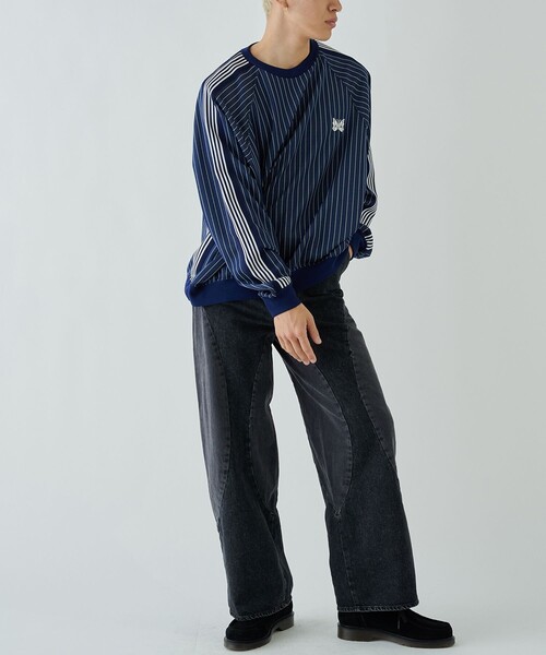 ニードルス needlesネイビー ストライプ 半袖ジャージ Needles（ニードルス）の「【Needles/ニードルズ】STUDIOUS別注Track L