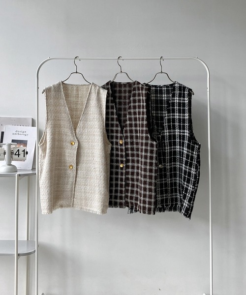 AS KNOW AS plus（アズノゥアズプラス）の「◇ツイードフリンジベスト（ベスト・レディース・ブラック系/ブラウン系/アイボリー系・FREE）」の11枚目の写真