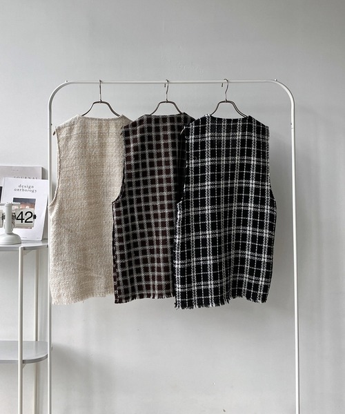 AS KNOW AS plus（アズノゥアズプラス）の「◇ツイードフリンジベスト（ベスト・レディース・ブラック系/ブラウン系/アイボリー系・FREE）」の13枚目の写真