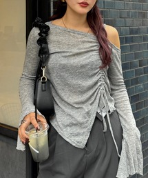 efill | ワンオフショルダー ギャザー リボン 長袖Ｔシャツ / カットソー(Tシャツ/カットソー)