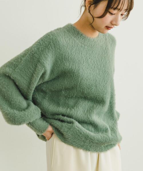ITEMS URBANRESEARCH(アイテムズ アーバンリサーチ)の「シャギークルーネックニット(ニット/セーター・レディース・グリーン系その他/アイボリー/オレンジ/ネイビー・FREE)」の7枚目の写真