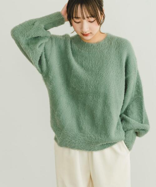 ITEMS URBANRESEARCH(アイテムズ アーバンリサーチ)の「シャギークルーネックニット(ニット/セーター・レディース・グリーン系その他/アイボリー/オレンジ/ネイビー・FREE)」の8枚目の写真