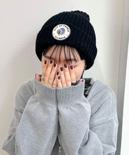 fredy emue(フレディエミュ)の「USAワッペンワッチ(ニットキャップ/ビーニー・レディース・ブラック/ネイビー・FREE)」の2枚目の写真