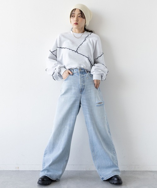 RAGEBLUE（レイジブルー）の「ウェーブメロウ/ショートスウェット（スウェット・レディース・ホワイト/ブラック/ライトブルー・FREE）」の12枚目の写真