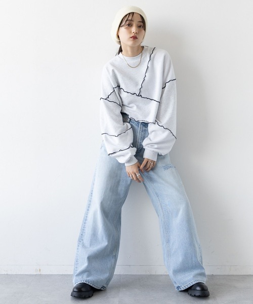 RAGEBLUE（レイジブルー）の「ウェーブメロウ/ショートスウェット（スウェット・レディース・ホワイト/ブラック/ライトブルー・FREE）」の14枚目の写真