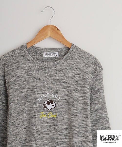 PEANUTS(ピーナッツ)の「PEANUTS ワッフル 刺繍 長袖Tシャツ(Tシャツ/カットソー・メンズ・杢グレー/ブラック/ネイビー/ホワイト・M/L/LL)」の2枚目の写真