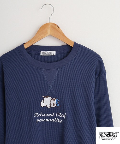 PEANUTS(ピーナッツ)の「PEANUTS ワッフル 刺繍 長袖Tシャツ(Tシャツ/カットソー・メンズ・杢グレー/ブラック/ネイビー/ホワイト・M/L/LL)」の4枚目の写真