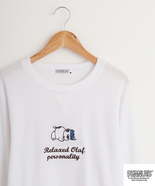 PEANUTS(ピーナッツ)の「PEANUTS ワッフル 刺繍 長袖Tシャツ(Tシャツ/カットソー・メンズ・杢グレー/ブラック/ネイビー/ホワイト・M/L/LL)」の1枚目の写真