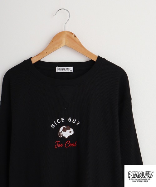 PEANUTS(ピーナッツ)の「PEANUTS ワッフル 刺繍 長袖Tシャツ(Tシャツ/カットソー・メンズ・杢グレー/ブラック/ネイビー/ホワイト・M/L/LL)」の3枚目の写真