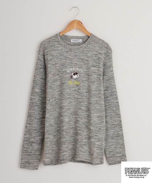 PEANUTS(ピーナッツ)の「PEANUTS ワッフル 刺繍 長袖Tシャツ(Tシャツ/カットソー・メンズ・杢グレー/ブラック/ネイビー/ホワイト・M/L/LL)」の9枚目の写真
