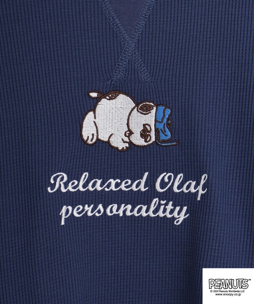 PEANUTS(ピーナッツ)の「PEANUTS ワッフル 刺繍 長袖Tシャツ(Tシャツ/カットソー・メンズ・杢グレー/ブラック/ネイビー/ホワイト・M/L/LL)」の7枚目の写真