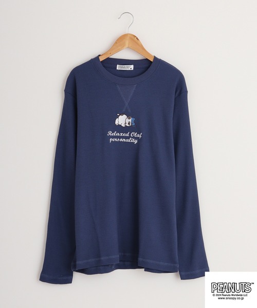 PEANUTS(ピーナッツ)の「PEANUTS ワッフル 刺繍 長袖Tシャツ(Tシャツ/カットソー・メンズ・杢グレー/ブラック/ネイビー/ホワイト・M/L/LL)」の6枚目の写真