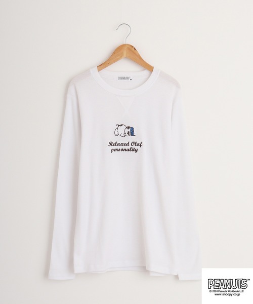 PEANUTS(ピーナッツ)の「PEANUTS ワッフル 刺繍 長袖Tシャツ(Tシャツ/カットソー・メンズ・杢グレー/ブラック/ネイビー/ホワイト・M/L/LL)」の5枚目の写真
