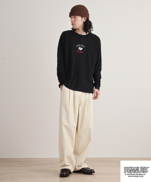 PEANUTS(ピーナッツ)の「PEANUTS ワッフル 刺繍 長袖Tシャツ(Tシャツ/カットソー・メンズ・杢グレー/ブラック/ネイビー/ホワイト・M/L/LL)」の20枚目の写真