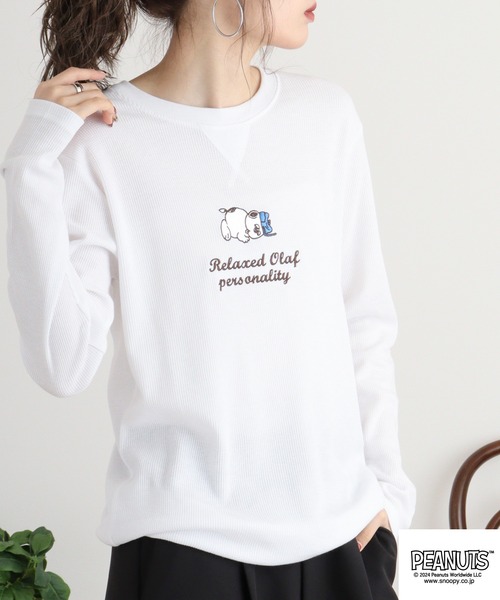 PEANUTS(ピーナッツ)の「PEANUTS ワッフル 刺繍 長袖Tシャツ(Tシャツ/カットソー・メンズ・杢グレー/ブラック/ネイビー/ホワイト・M/L/LL)」の14枚目の写真