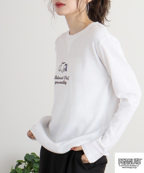 PEANUTS(ピーナッツ)の「PEANUTS ワッフル 刺繍 長袖Tシャツ(Tシャツ/カットソー・メンズ・杢グレー/ブラック/ネイビー/ホワイト・M/L/LL)」の15枚目の写真