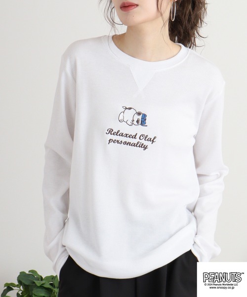 PEANUTS(ピーナッツ)の「PEANUTS ワッフル 刺繍 長袖Tシャツ(Tシャツ/カットソー・メンズ・杢グレー/ブラック/ネイビー/ホワイト・M/L/LL)」の13枚目の写真