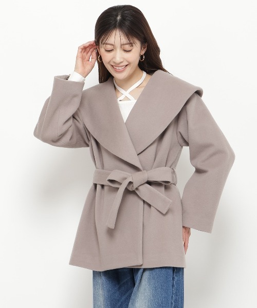 セール】ウールビーバーショールカラーショートコート（ダウン