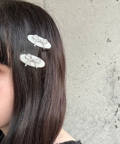 セール】【2個セット】メタルリボンミニヘアピン（ヘアピン