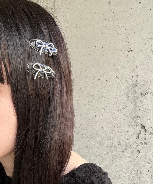 セール】【2個セット】メタルリボンミニヘアピン（ヘアピン