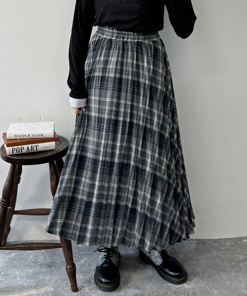 セール】チェックプリーツロングスカート（スカート）｜NICOLE