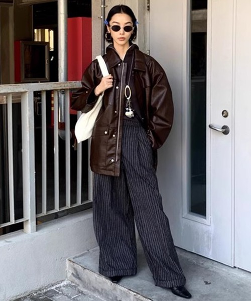 LONSLAN】レザーライク オーバーコート CHLONW24a029（ライダース