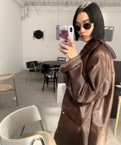 LONSLAN】レザーライク オーバーコート CHLONW24a029（ライダース