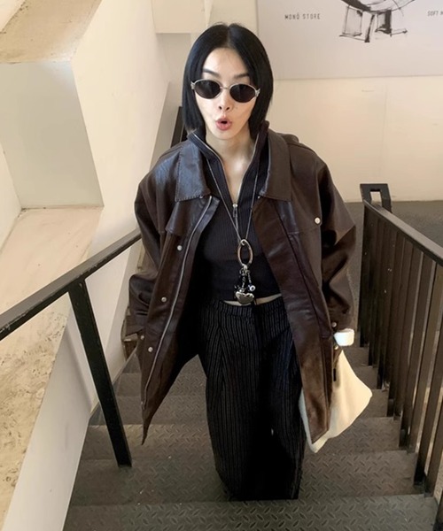 LONSLAN】レザーライク オーバーコート CHLONW24a029（ライダース