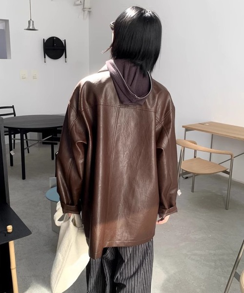 さくらんぼさん専用　オーバーサイズライダースコート LONSLAN】レザーライク オーバーコート CHLONW24a029（ライダース