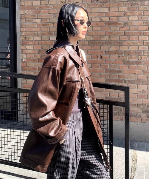 LONSLAN】レザーライク オーバーコート CHLONW24a029（ライダース