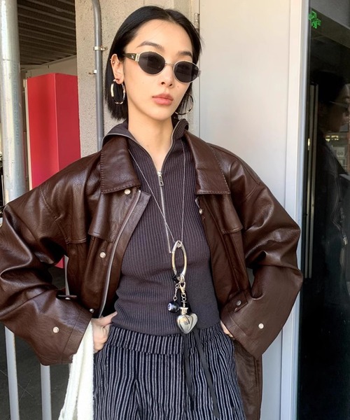 LONSLAN】レザーライク オーバーコート CHLONW24a029（ライダース