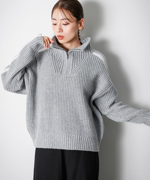 セール】ハーフZIPラインニットプルオーバー / 220869（ポロシャツ