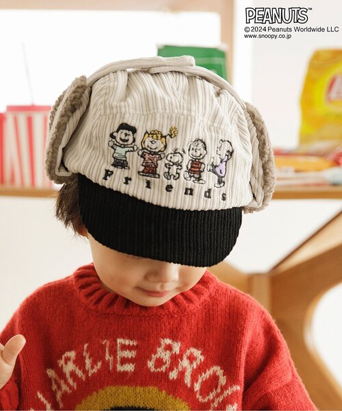 PEANUTS(ピーナッツ)の「【PEANUTSコラボ】 刺繍フライトキャップ(ハット・キッズ・レインボー/キナリ・50/54/58)」の1枚目の写真