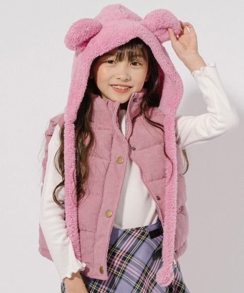URBAN CHERRY(アーバンチェリー)の「【Mielボアシリーズ】ポンポン紐付きくま耳キャップ(ハット・キッズ・ピンク/ブラウン/アイボリー・FREE)」の3枚目の写真