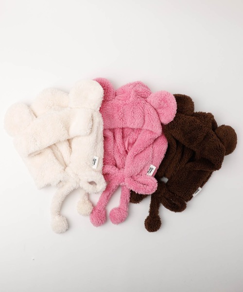 URBAN CHERRY(アーバンチェリー)の「【Mielボアシリーズ】ポンポン紐付きくま耳キャップ(ハット・キッズ・ピンク/ブラウン/アイボリー・FREE)」の4枚目の写真