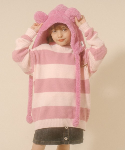 URBAN CHERRY(アーバンチェリー)の「【Mielボアシリーズ】ポンポン紐付きくま耳キャップ(ハット・キッズ・ピンク/ブラウン/アイボリー・FREE)」の20枚目の写真