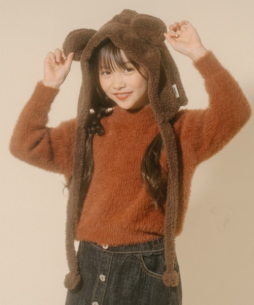 URBAN CHERRY(アーバンチェリー)の「【Mielボアシリーズ】ポンポン紐付きくま耳キャップ(ハット・キッズ・ピンク/ブラウン/アイボリー・FREE)」の14枚目の写真