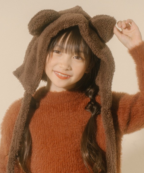 URBAN CHERRY(アーバンチェリー)の「【Mielボアシリーズ】ポンポン紐付きくま耳キャップ(ハット・キッズ・ピンク/ブラウン/アイボリー・FREE)」の15枚目の写真